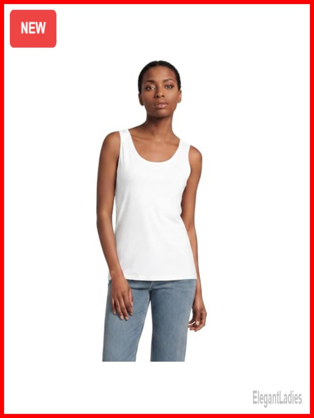 Lands' End Women's Cotton Tank Top V-Neck Relaxed Fit Sleeveless Casual